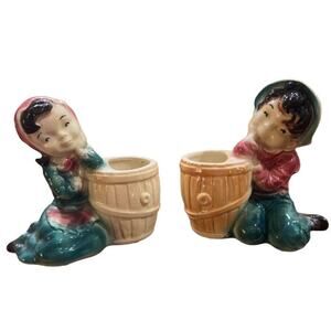 Vintage Set of Royal Copley Barrell Children Planters Pencil Holders
